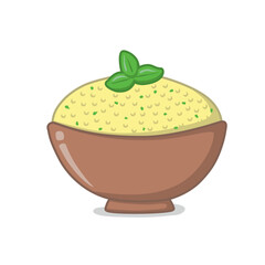 Creamy Savory Dish with Fresh Basil in a Brown Bowl