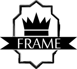 Black Frame with Crown and Ribbon Royal Badge Vector Illustration
