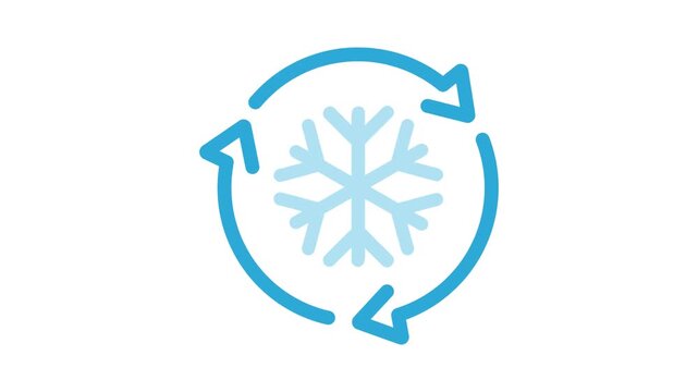 Freezer control icon, auto cooling or defrost, conditioning car or house, snowflake with two rotation arrows.