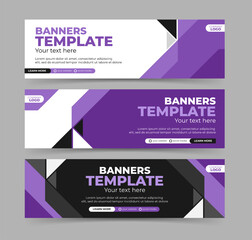 Set modern geometric banner template with purple color