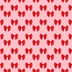 Red Ribbon Bow Seamless Pattern: Luxury Gift Wrap Background for Christmas, Valentine's Day, and Wedding Invitation Design on Pink Backdrop