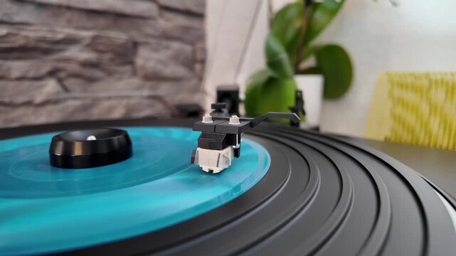 Rare Flexi Disc on Turntable. Needle on Vinyl Record &ndash; Turntable Macro Shot