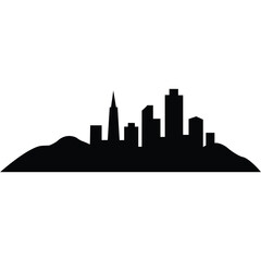 Fototapeta premium City Skyline Silhouette with Hills – Minimalist Black Icon of Urban Architecture in a Mountainous Landscape