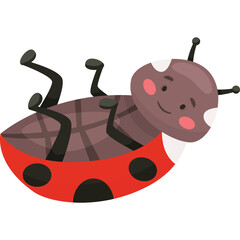 Cute Cartoon Ladybug Lying On Its Back With A Happy Smiling Face And Red Black Spotted Body On A Transparent Background