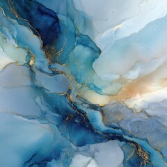 Naklejka premium Abstract blue and gold watercolor ink painting with fluid art texture