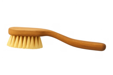 Wooden body brush with natural bristles, ideal for dry brushing, exfoliating, and stimulating skin circulation on transparent background