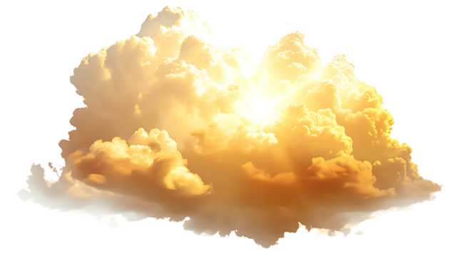 Majestic golden clouds illuminated by sunlight in a serene sky, evoking tranquility and beauty