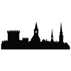 Fototapeta premium Medieval Town Skyline Silhouette – Minimalist Black Icon of Historic Architecture and European Heritage