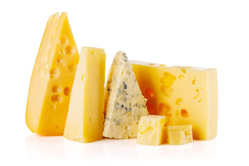 Naklejka premium Assorted cheeses on white background