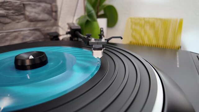 Rare Flexi Disc on Turntable. Needle on Vinyl Record &ndash; Turntable Macro Shot
