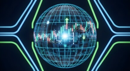 finance candle stick global financial market data with digital technology concept
