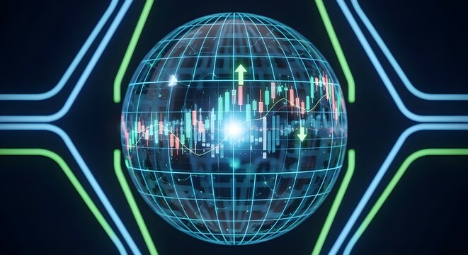 finance candle stick global financial market data with digital technology concept