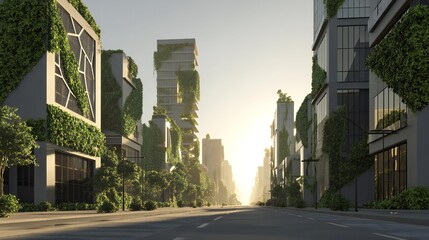 Obraz premium Verdant Cityscape: Urban Nature Reclaims Buildings 