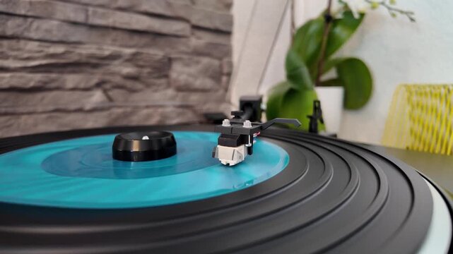 Rare Flexi Disc on Turntable. Needle on Vinyl Record &ndash; Turntable Macro Shot