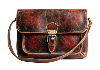 Vintage Brown Leather Satchel Bag with Brass Buckle and Shoulder Strap