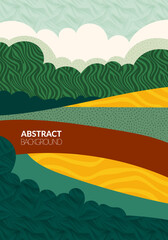 Vineyard grape abstract field winery agriculture vector illustration. Eco green retro background with texture. Farm aerial view poster, geometric map, simple garden landscape, organic rice plantation