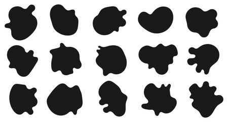 Abstract organic blob shapes set. Fluid wavy round forms and soft liquid doodle elements. Abstract geometric composition with vibrant color blocks and clean lines suitable for modern design projects