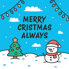 Vector Christmas Social Media Banner with cute characters