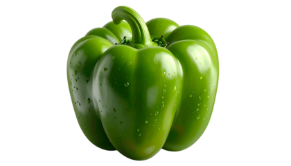 A fresh green bell pepper isolated on a white background, perfect for food, cooking, and healthy vegetable designs.