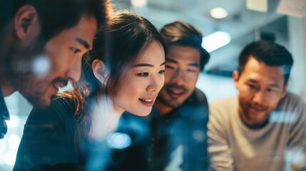 A group of young professionals engages in a collaborative discussion, focusing intently on their innovative project ideas. The energetic atmosphere encourages teamwork and creativi