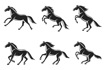 Minimalist icon set of a horse running in dynamic pose