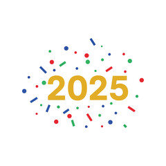 2025 new year celebration confetti, festive holiday greeting, golden year number design Vector, illustration