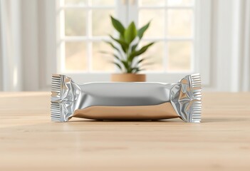 Blank silver foil snack bar wrapper for food packaging mockup