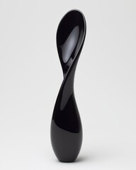 Sleek Black Abstract Sculpture Against Minimalistic White Background
