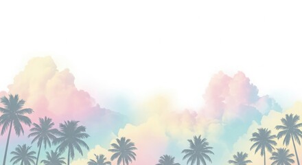 Obraz premium Tropical Palm Trees with Pastel Watercolor Sky Background