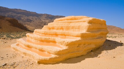 Unique Rock Formation in Desert Landscape Under Clear Blue Sky