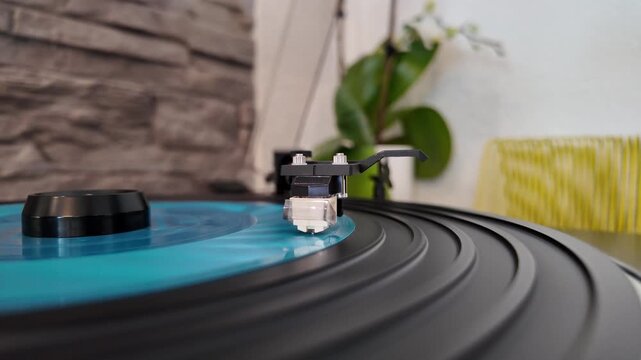 Rare Flexi Disc on Turntable. Needle on Vinyl Record &ndash; Turntable Macro Shot