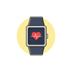 Smartwatch with Heartbeat Monitor Vector Illustration. Fitness and Health Tracking Technology