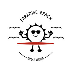 Happy sun surfing in paradise beach, summer fun and great waves