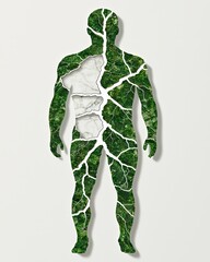 Human Silhouette with Leaf Pattern Symbolizing Nature and Sustainability