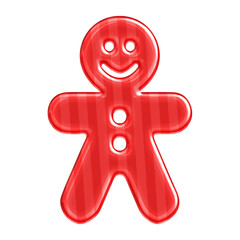 Obraz premium Glossy Christmas Gingerbread Man Icon with a 3D Effect – Red Candy Cane Style Holiday Symbol for Festive Holiday