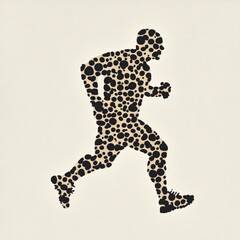 Silhouette of a Running Figure Composed of Various Sized Dots on Light Background