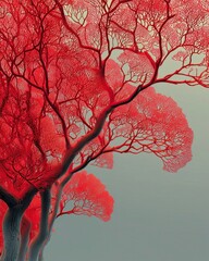 Vibrant Red Tree Branches Creating Abstract Artistic Composition