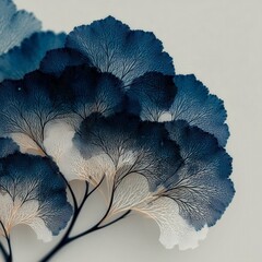 Elegant Abstract Composition of Blue Fractal Leaves in Soft Lighting