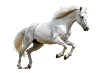 Pure White Horse Leaping on white background