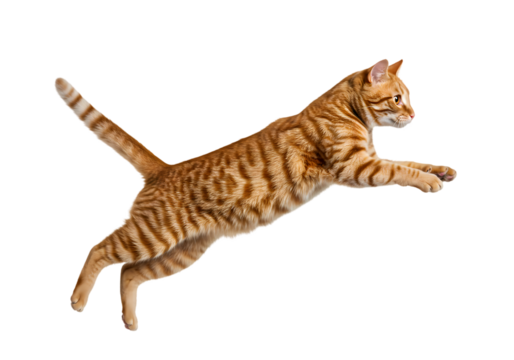 Jumping Orange Tabby Cat on white background