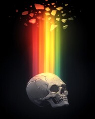 Vibrant Rainbow Emanating from Skull: Surrealism Meets Mortality in Digital Art
