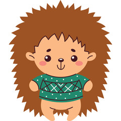 Cute Cartoon Hedgehog Wearing A Green Sweater With White Polka Dots And Smiling With Rosy Cheeks