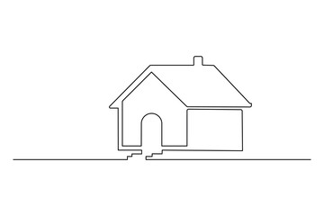 Minimalist house single line art drawing, modern home continuous line illustration