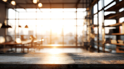 Sunlit office interior with wooden table and bookshelves image