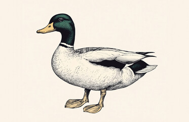 Duck, sketch. Vintage retro print, duck sketch ink pencil style drawing, linear drawing, engrave old school. Sketch artwork silhouette duck. Side view profile. Illustration