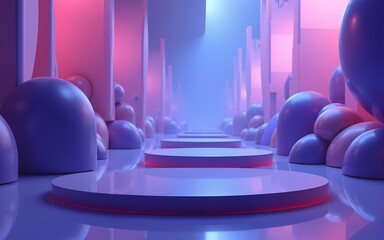 3d rendering of purple and blue abstract geometric background. Scene for advertising, technology, showcase, banner, game, sport, cosmetic, business, metaverse. Sci-Fi Illustration. Product display