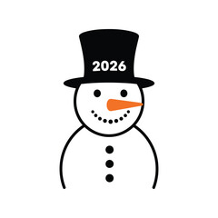 Cute snowman wearing top hat with 2026 year, vector illustration, winter holiday graphic Vector, illustration