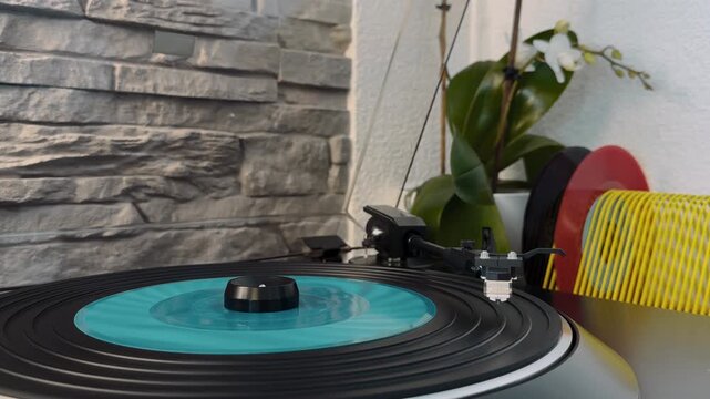 Rare Flexi Disc on Turntable. Needle on Vinyl Record &ndash; Turntable Macro Shot