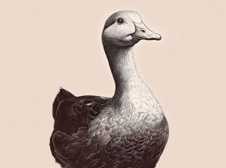 Goose, sketch. Vintage retro print, goose sketch ink pencil style drawing, linear drawing, engrave old school. Sketch artwork silhouette goose. Farm poultry. Illustration