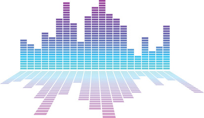 Vibrant blue and purple equalizer bars on white background create a modern digital music wave illustration. Abstract sound spectrum design symbolizing rhythm, motion, and frequency. Ideal visual for a © IT park
